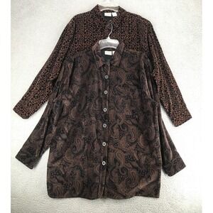 Crossroads Womens‎ Shirt Set of 2 Sz L Plush Long Sleeve Paisely and Leopard